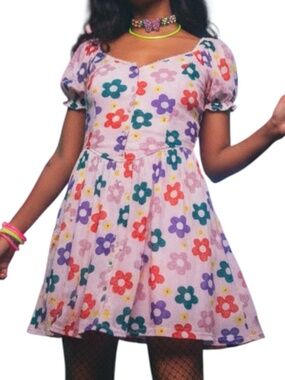 dELiAs by Dolls Kill Fun Times Mesh Mini Dress M | Flower Power Y2K Pink